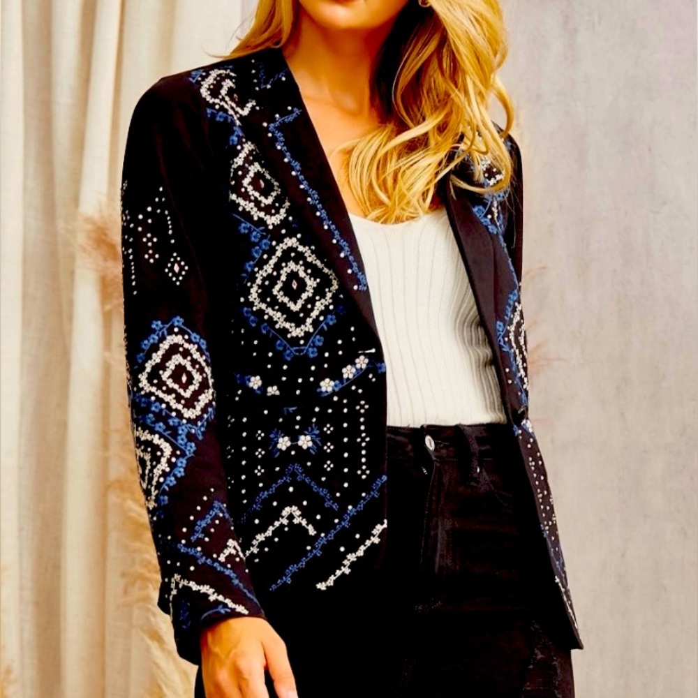 Savannah Jane Embellished Black and Blue Women's Jacket